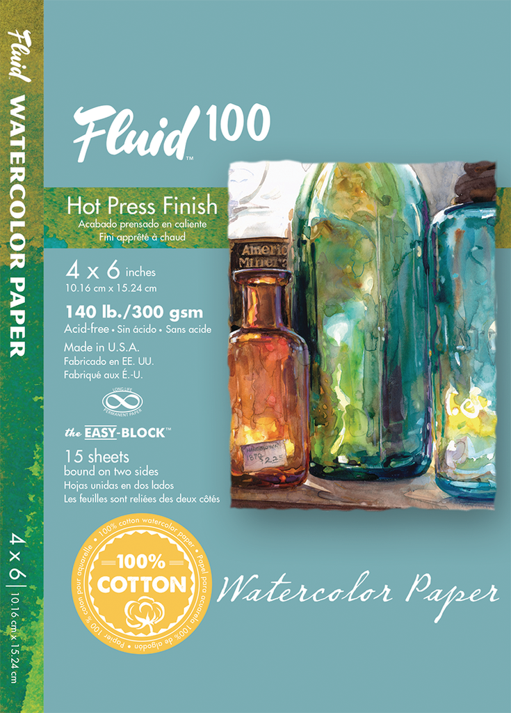 Fluid 100 Watercolor Paper Easy-Block 300lb Cold Press 8x8