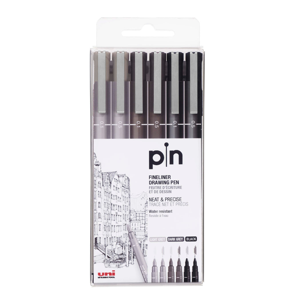 Uni Pin Fineliner Drawing Pen - Light Grey Ink - Brush Nib - Pack